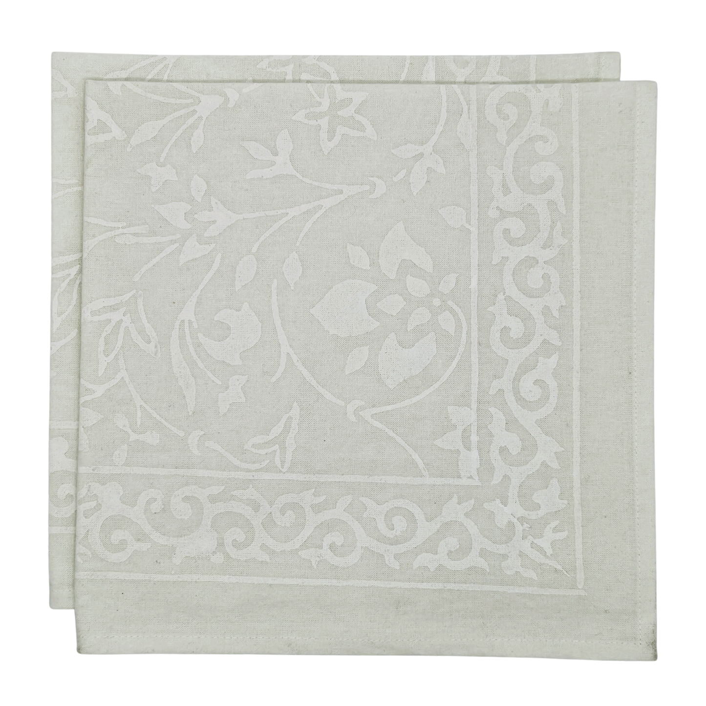 Servilleta lisa de algodón estampada a mano. Blanco sobre blanco