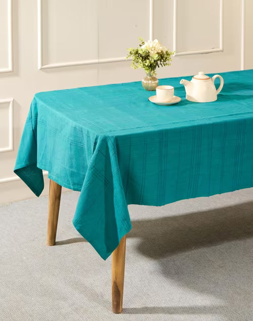 Mantel rectangular 100% algodón tejido en telar. Sherkote azul