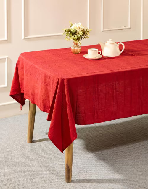 Mantel rectangular 100% algodón tejido en telar. Sherkote rojo