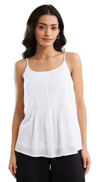 Blusa de tirantes plisada. Blanca. Nueva