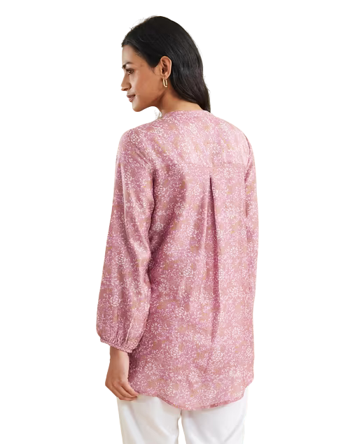 Túnica semi transparente estampada. Rosa. Nueva