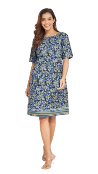 Vestido azul índigo natural. Comfort Fit. Nuevo