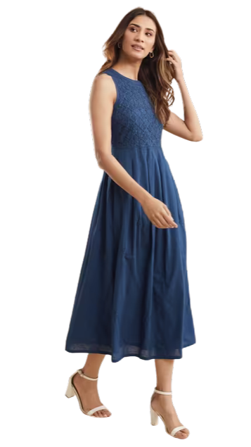 Vestido sin mangas bordado. Azul marino. Nuevo