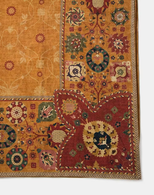 Mantel rectangular 100% algodón estampado a mano. Zahara ocre