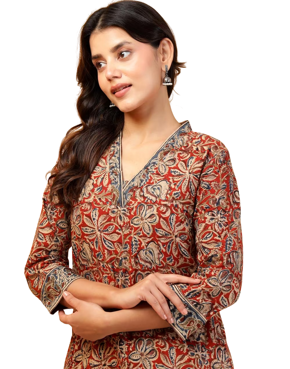 Kurta short kalamkari. Marrón. Slim Fit PREVENTA