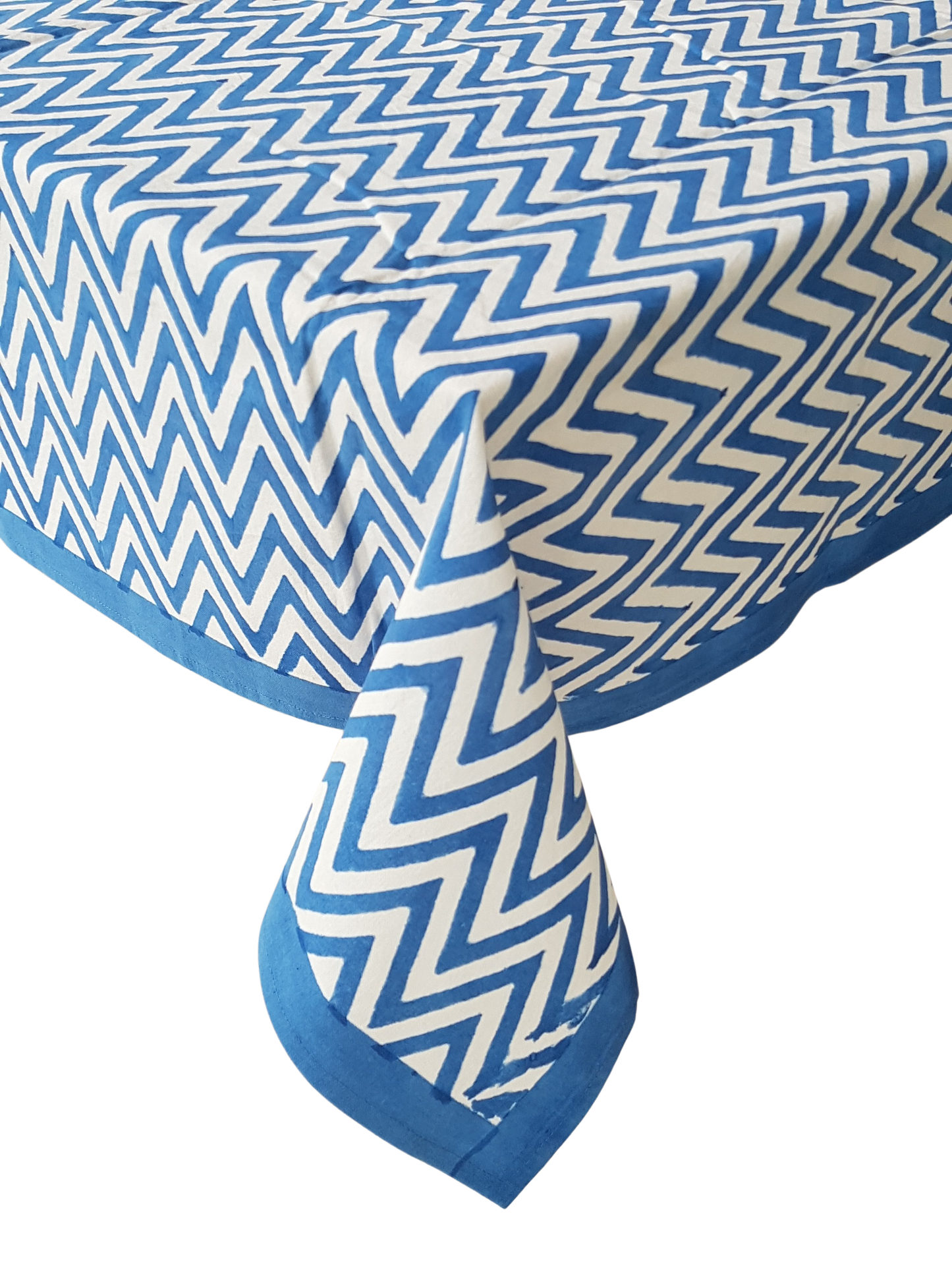 Mantel cuadrado 100% algodón estampado a mano. Grecas