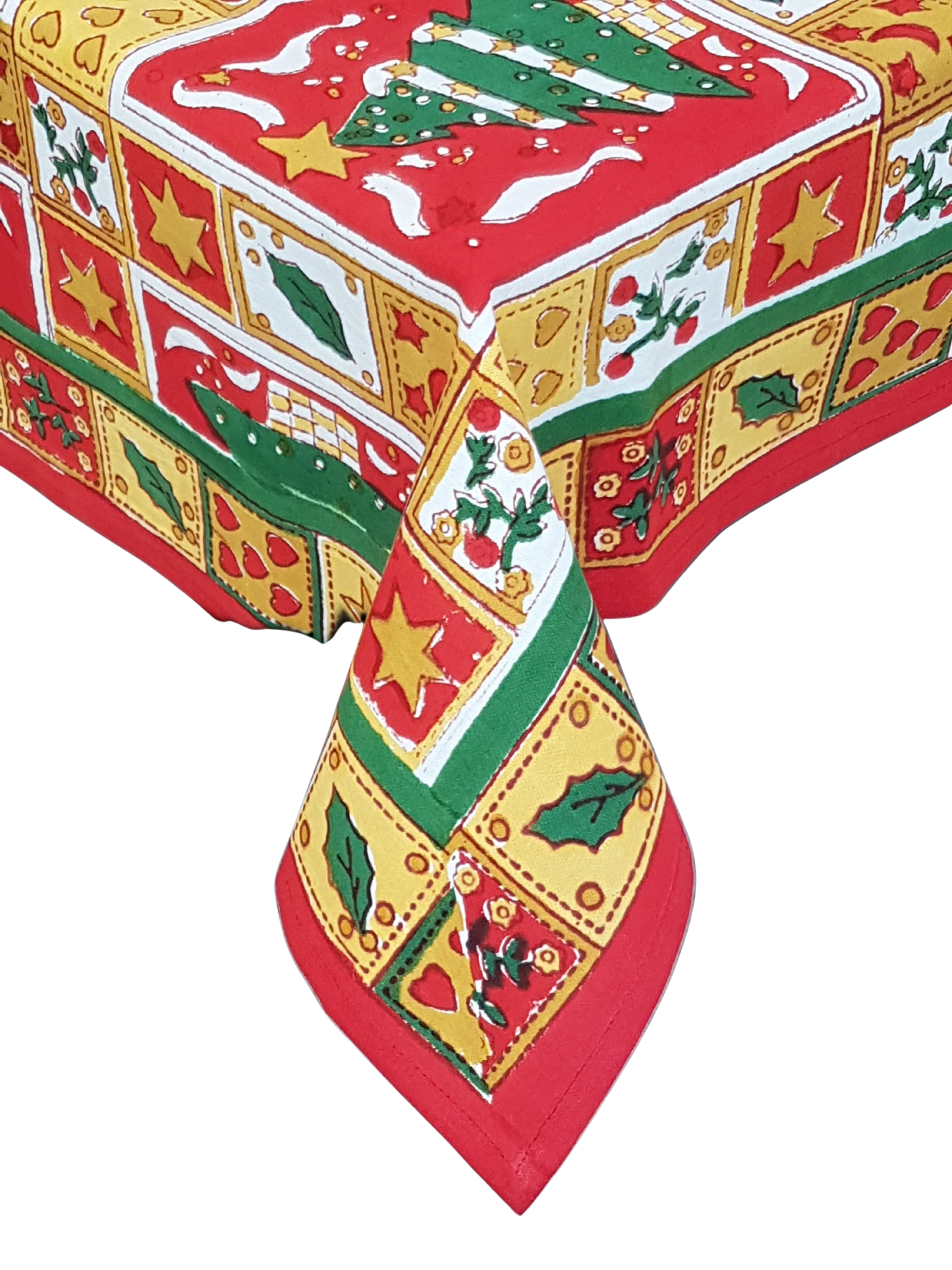 Mantel navideño CUADRADO (rojo). Estampado a mano