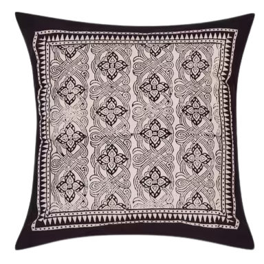 Funda de cojín de algodón estampado bagh. Ojasvat negro 40x40