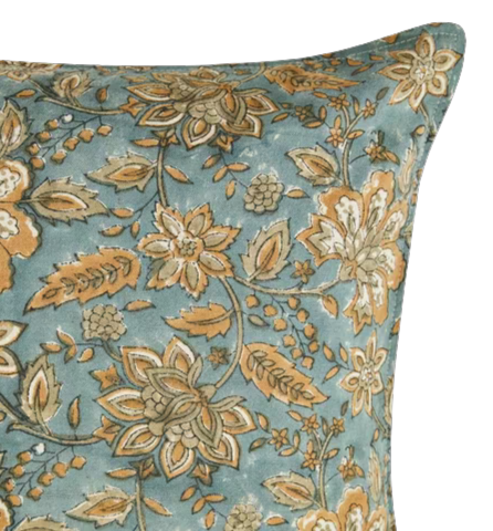 Funda de cojín de algodón estampada. Zaira Gadh azul 40x40