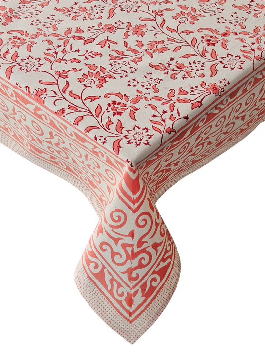 Mantel cuadrado 100% algodón estampado a mano. Rosa coral B