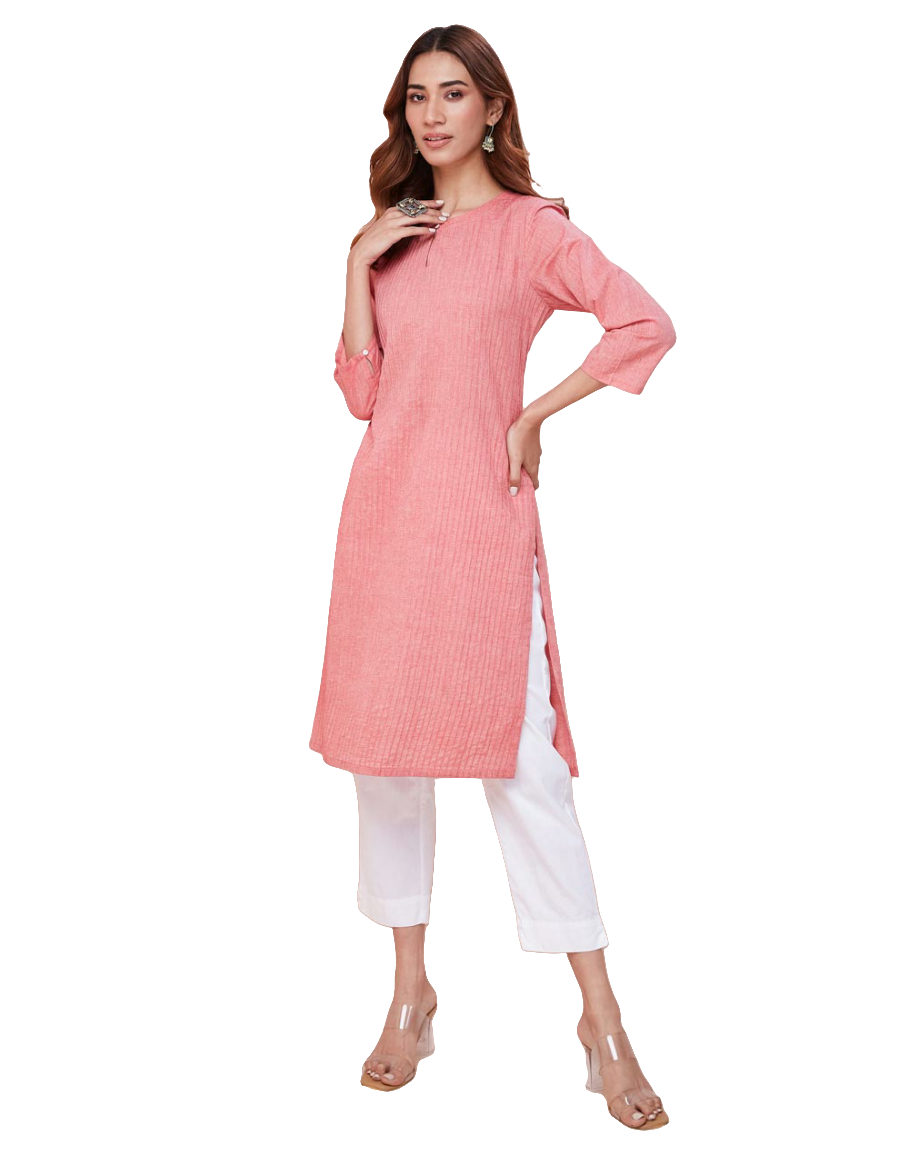 Kurta larga con pliegues. Rosa