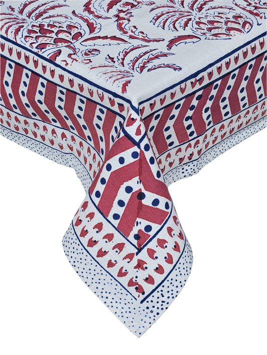 Mantel rectangular 100% algodón estampado a mano. Pine fondo blanco