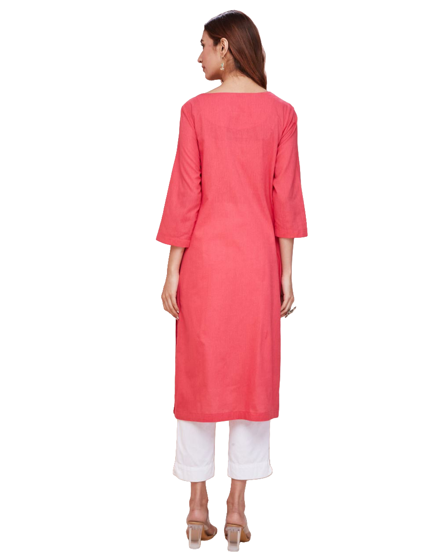 Kurta larga con pespunte. Coral