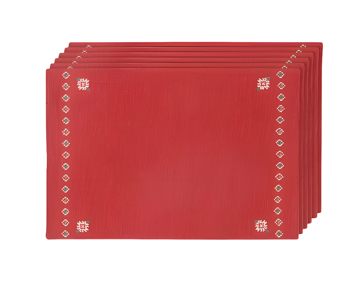 Mantel individual tejido en algodón y bordado. Madesh rojo (set 6)