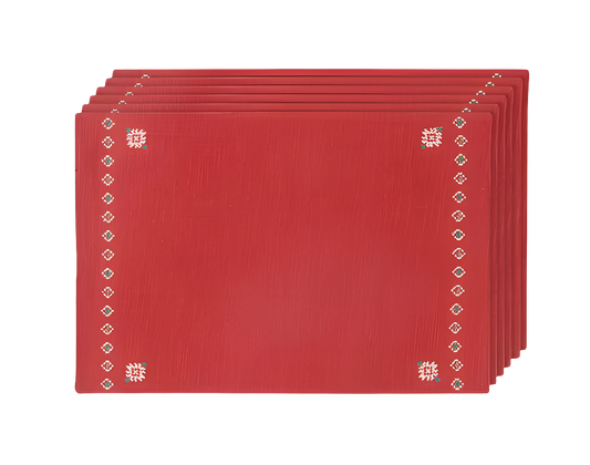 Mantel individual tejido en algodón y bordado. Madesh rojo (set 6)