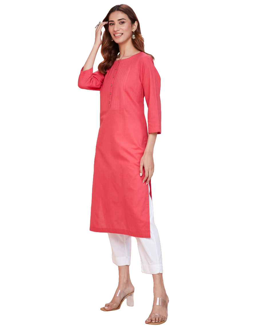 Kurta larga con pespunte. Coral