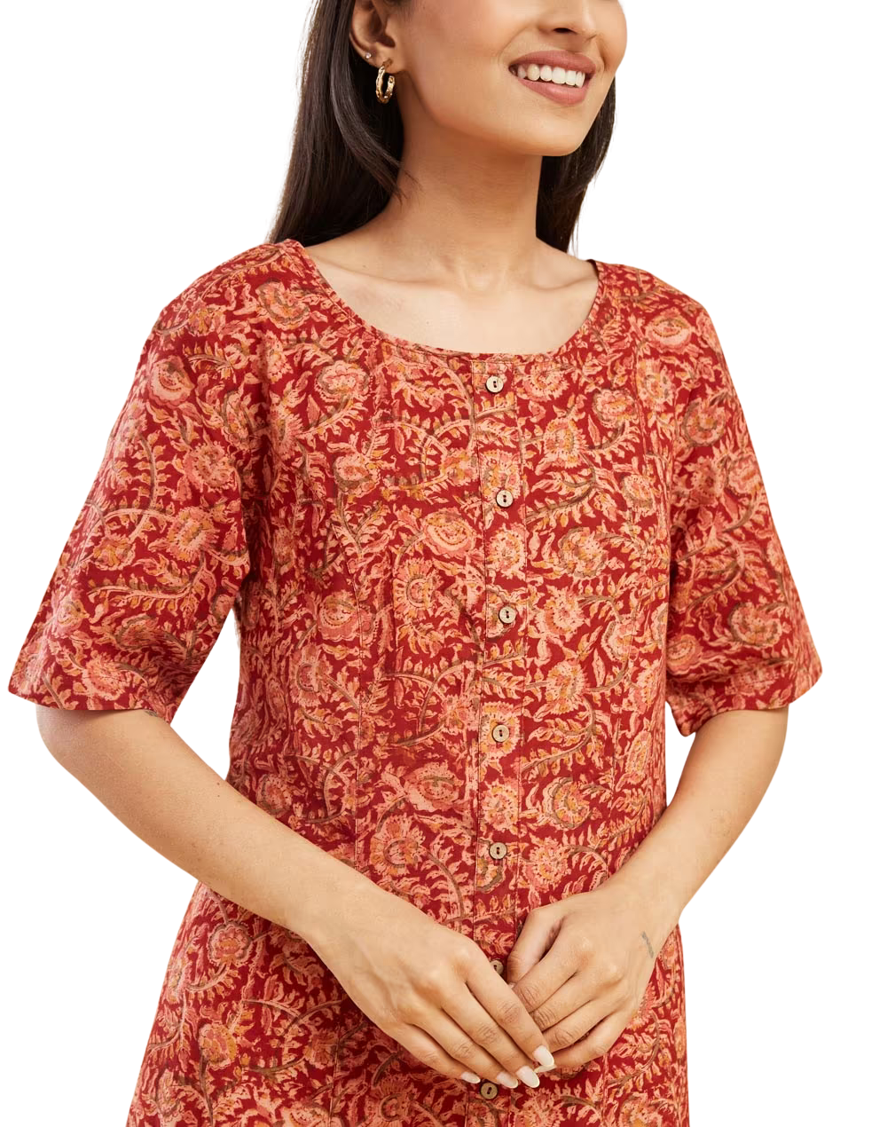Vestido kalamkari. Rojo vivo PREVENTA