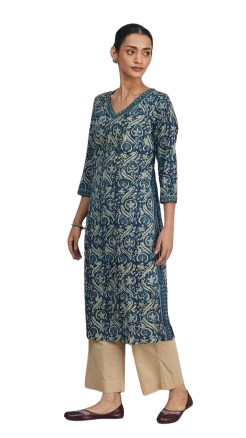 Kurta larga azul índigo natural. Dabu PREVENTA