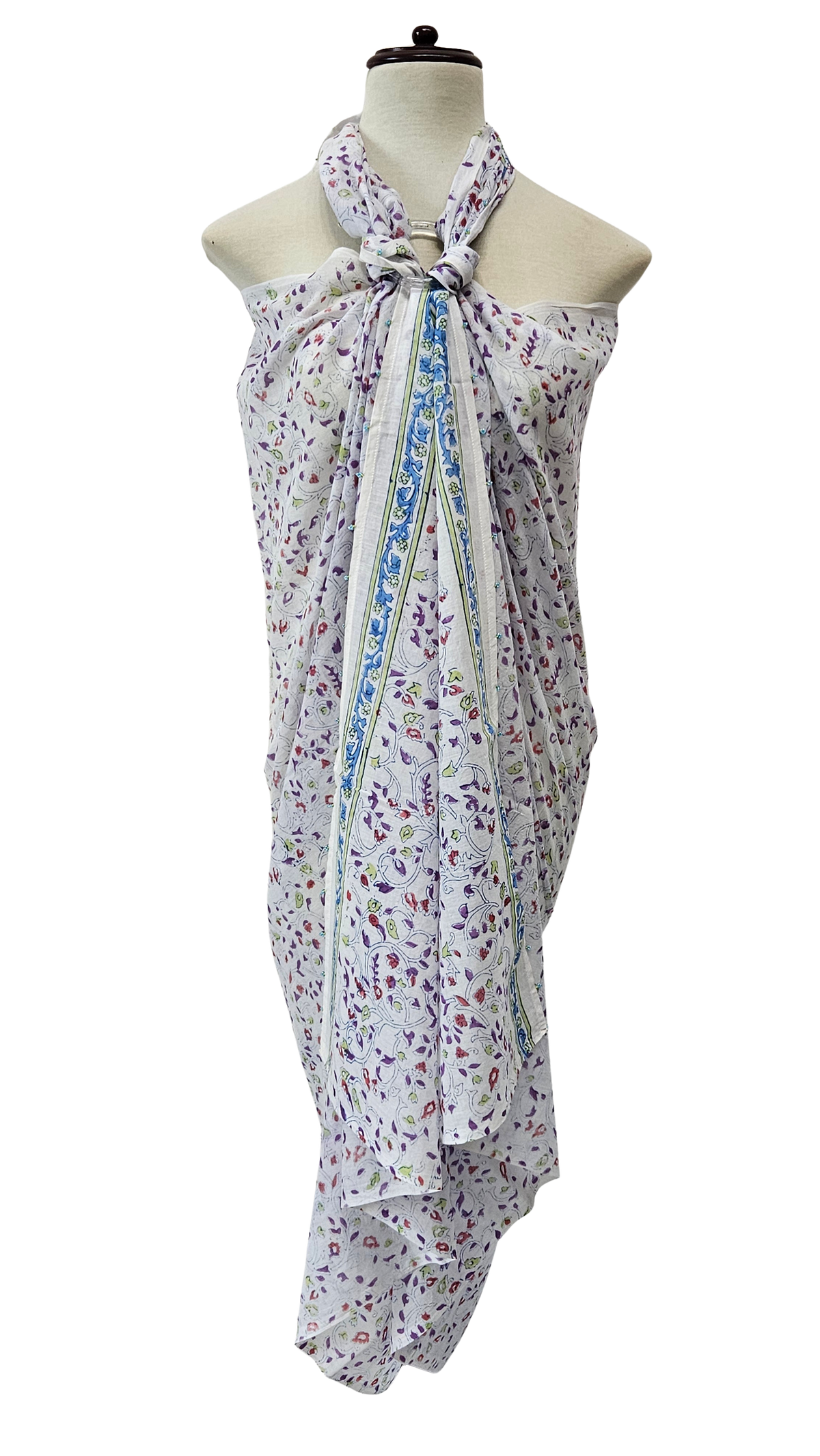 Pareo de algodón estampado a mano. Malati