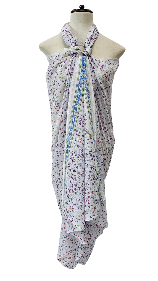 Pareo de algodón estampado a mano. Malati