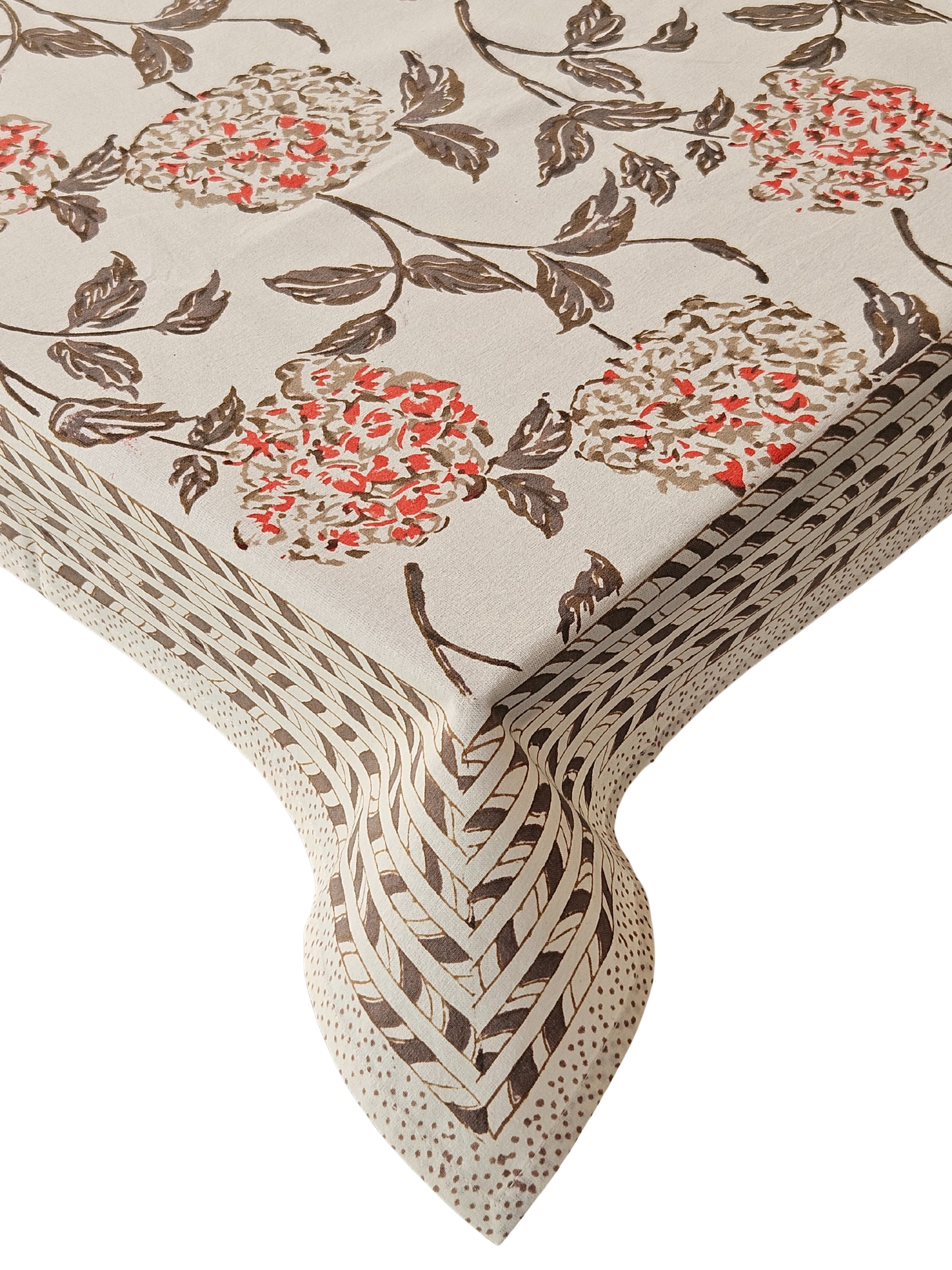 Mantel cuadrado 100% algodón estampado a mano. Hortensias B