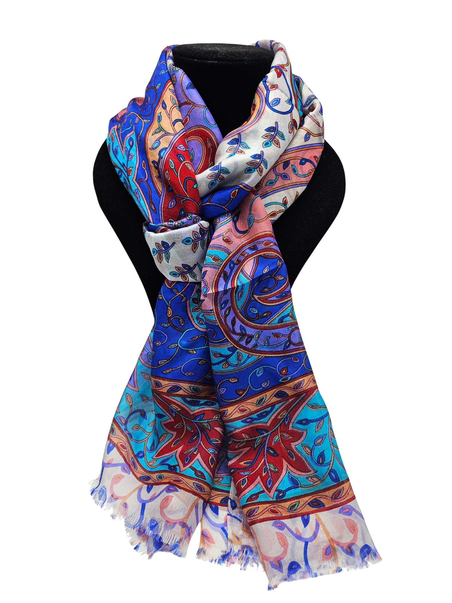 Mascada de seda estampada grande. Khani azul y rojo