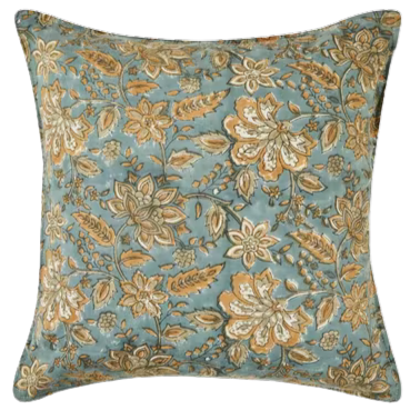 Funda de cojín de algodón estampada. Zaira Gadh azul 40x40