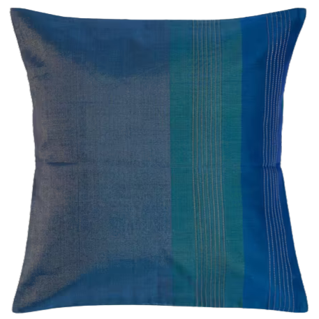 Funda de cojín de algodón/seda tejida a rayas. Sagira turquesa 40x40