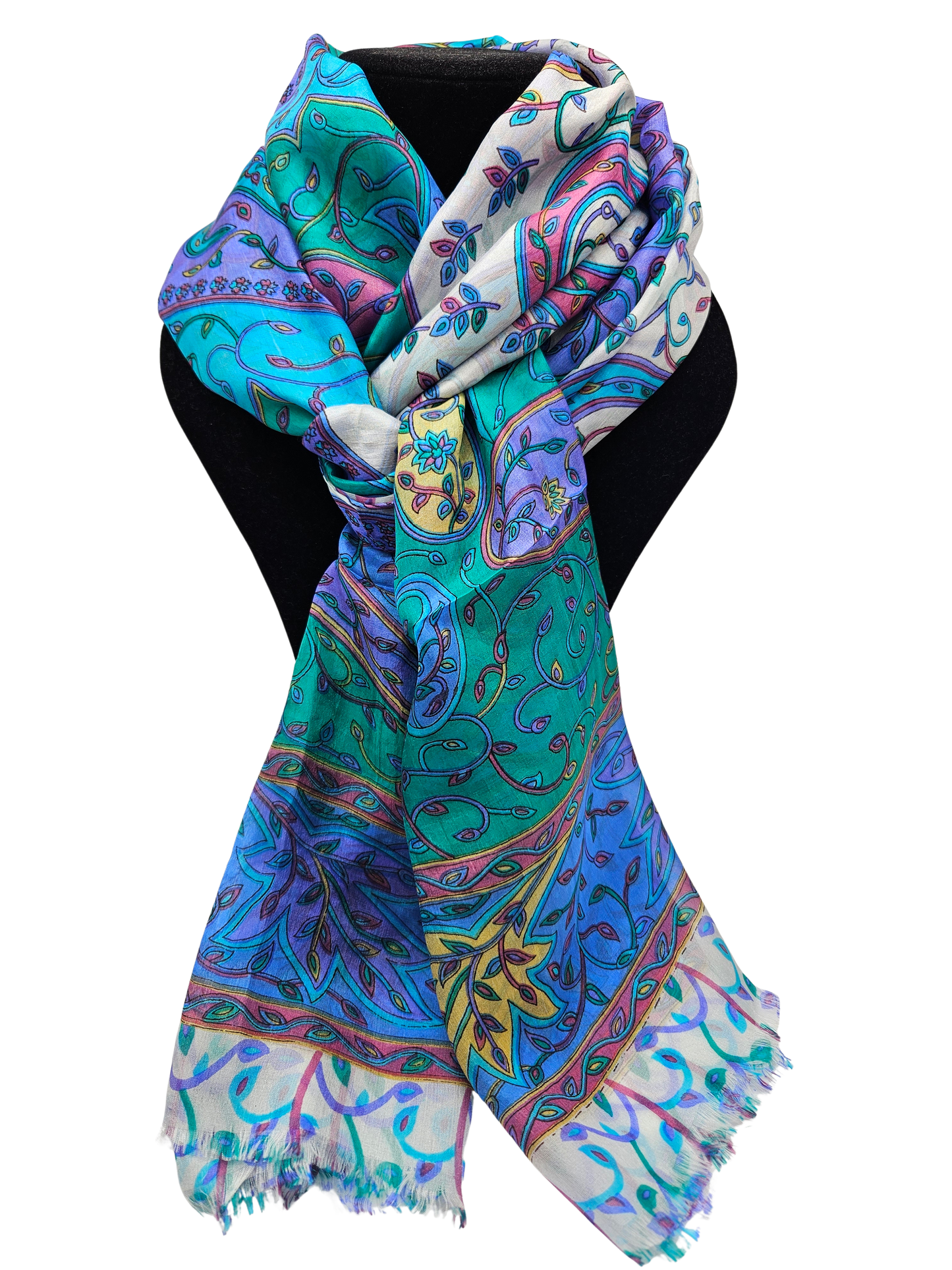 Mascada de seda estampada grande. Khani azul y turquesa