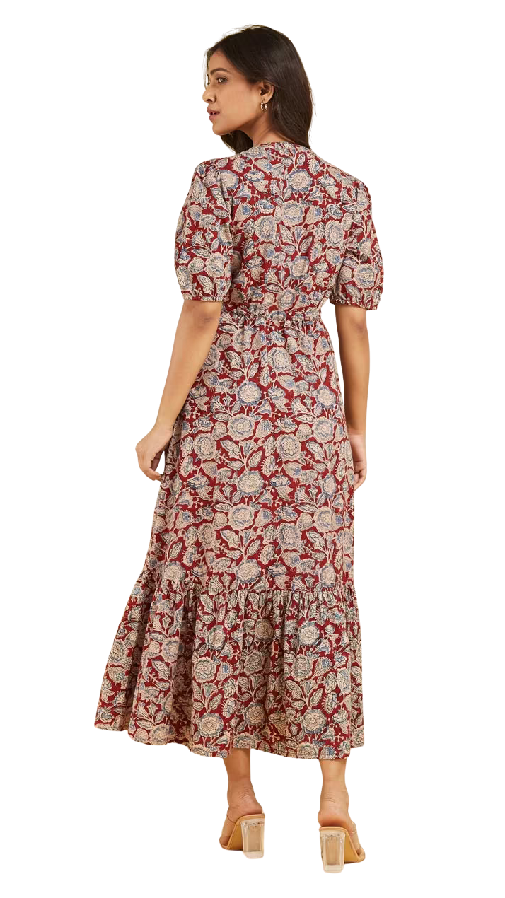 Vestido kalamkari. Rojo PREVENTA