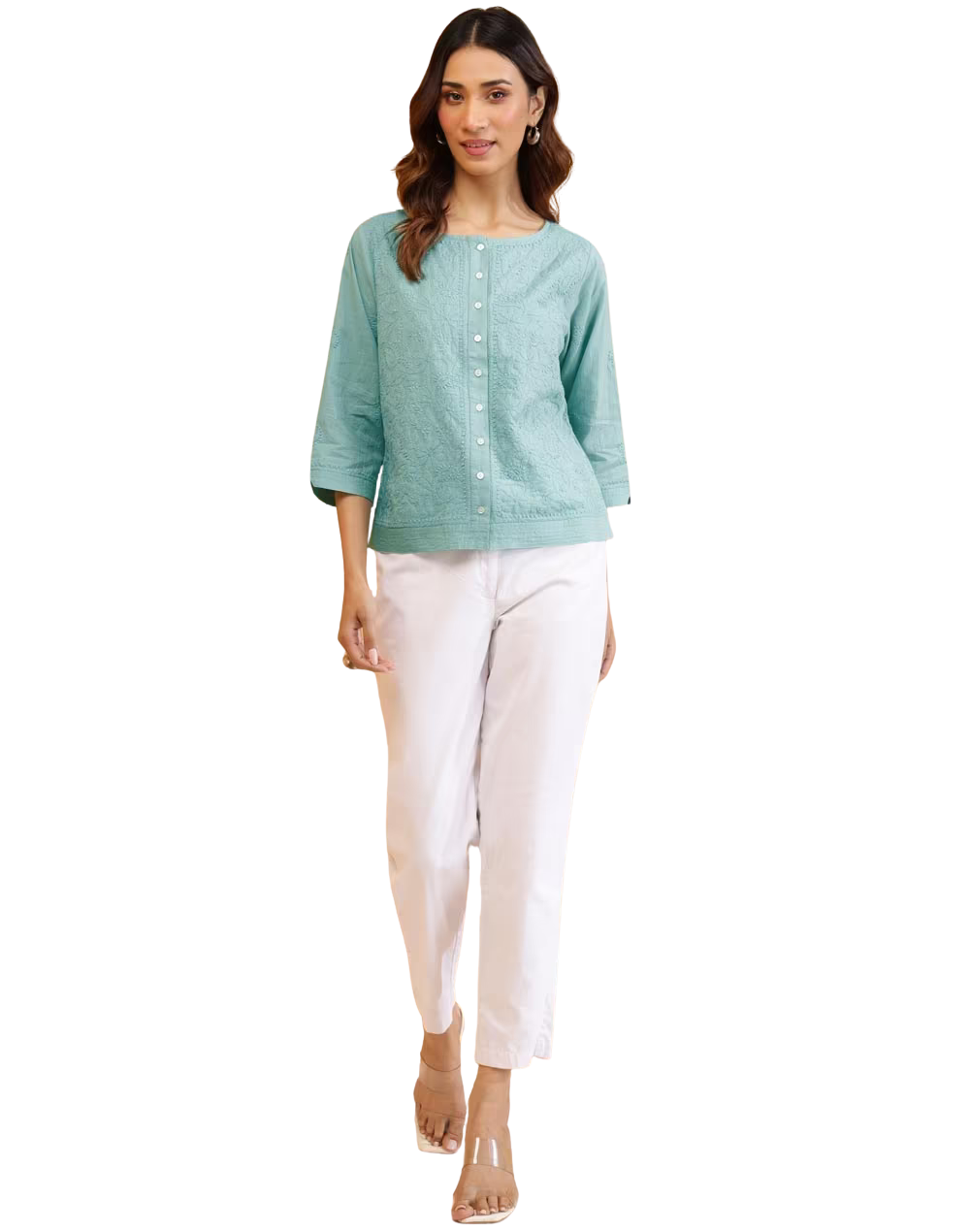 Blusa bordado chikankari. Menta PREVENTA