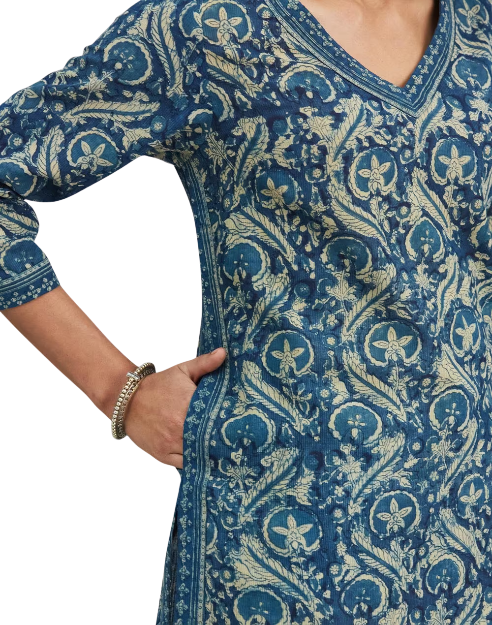 Kurta larga azul índigo natural. Dabu PREVENTA