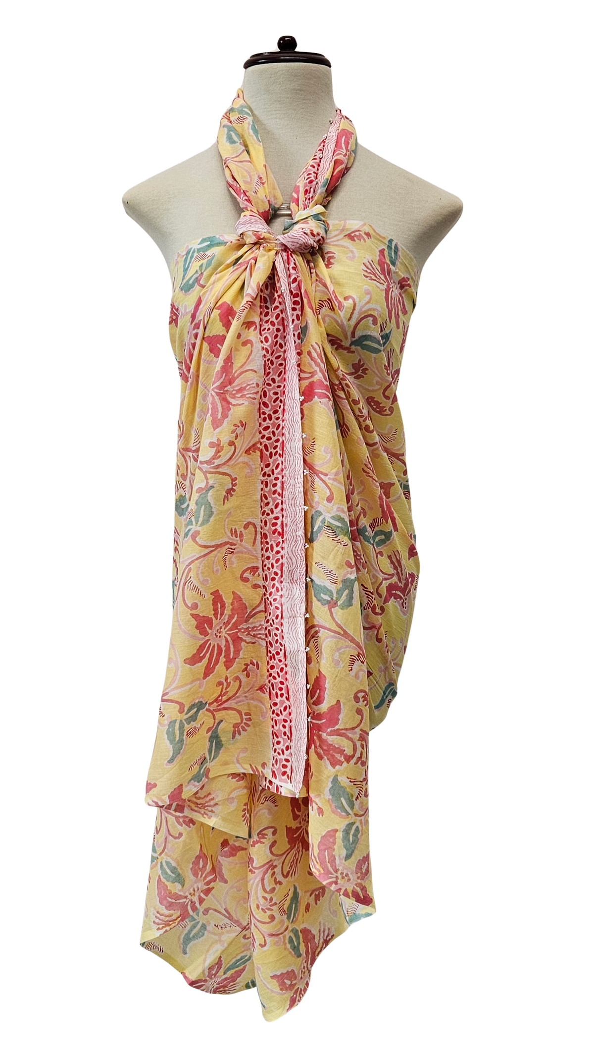 Pareo de algodón estampado a mano. Amarillo Magnolia
