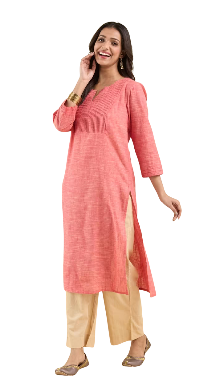 Kurta larga con pespunte. Coral claro PREVENTA