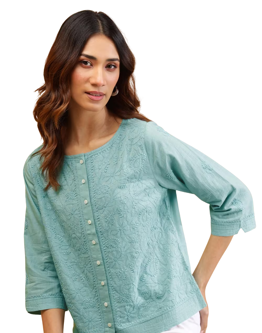 Blusa bordado chikankari. Menta PREVENTA