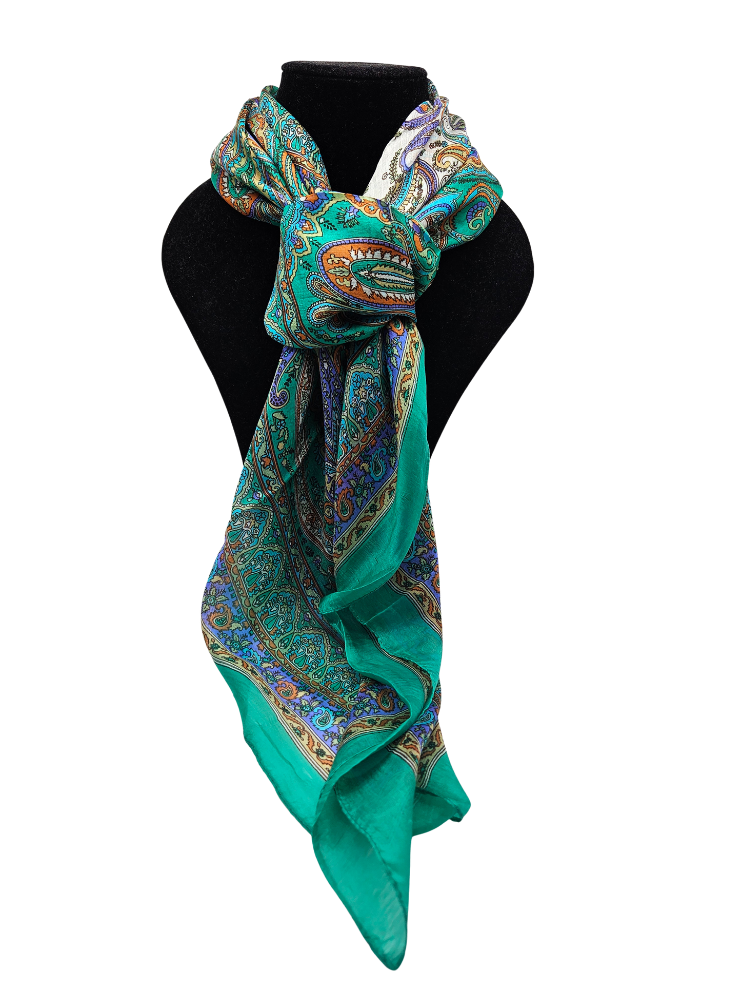 Mascada cuadrada de seda estampada. Verde esmeralda