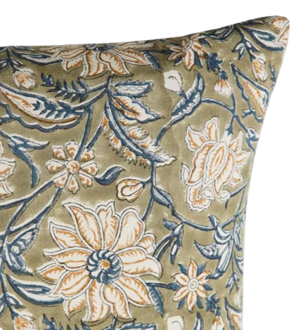 Funda de cojín de algodón estampada. Zaira aceituna 50x50