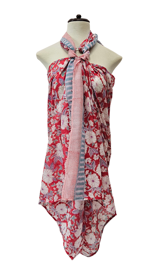 Pareo de algodón estampado a mano. Kusuma