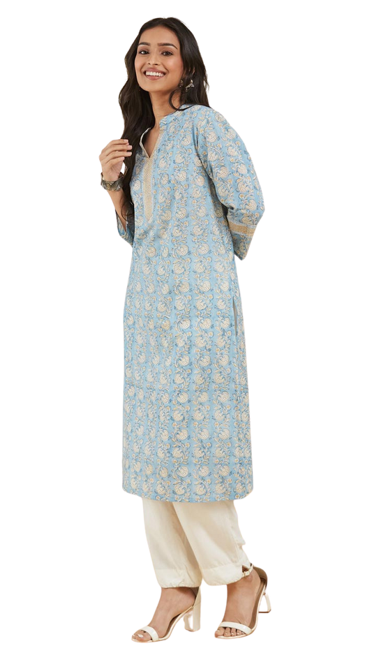 Kurta larga estampada. Azul
