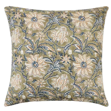 Funda de cojín de algodón estampada. Zaira aceituna 50x50