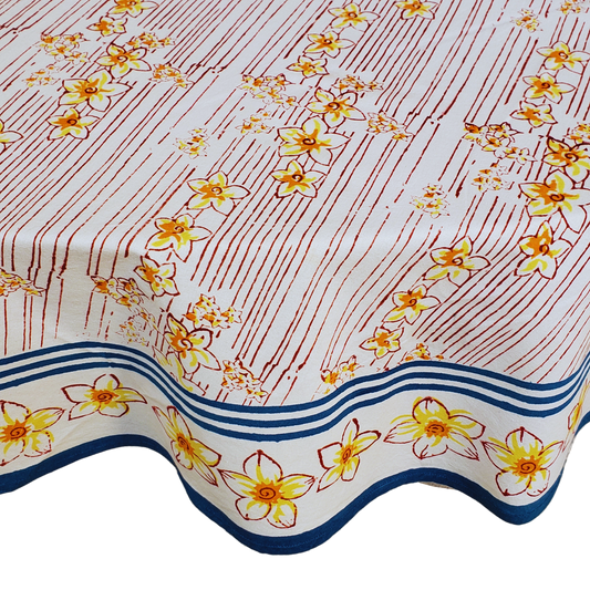 Mantel redondo 100% algodón estampado a mano.