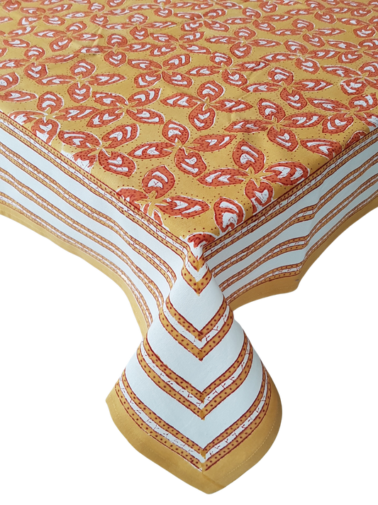 Mantel cuadrado 100% algodón estampado a mano. Naranja