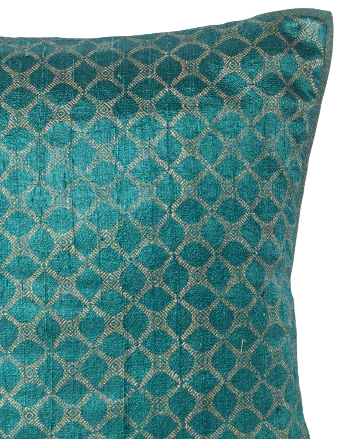 Funda de cojín de algodón/seda estampada. Anami Azul turquesa 40x40