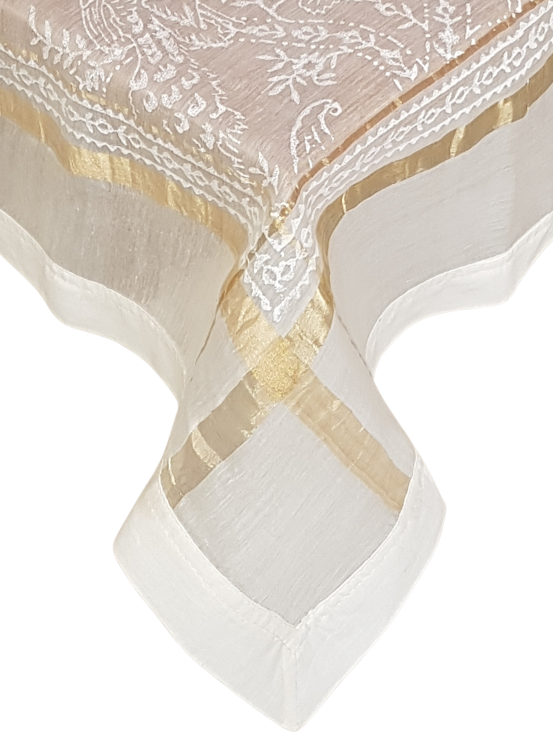 Mantel rectangular 50% algodón, 50% seda estampado a mano (w/w)