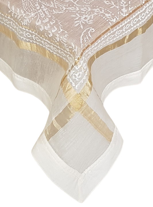 Mantel rectangular 50% algodón, 50% seda estampado a mano (w/w)