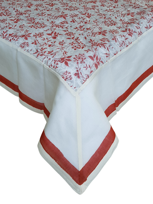 Mantel rectangular 50% algodón, 50% seda estampado a mano (rojo)