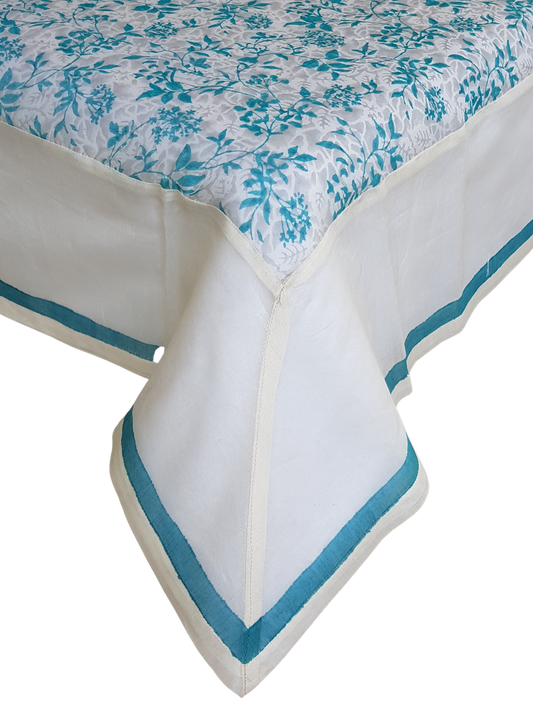 Mantel rectangular 50% algodón, 50% seda estampado a mano (turquesa)